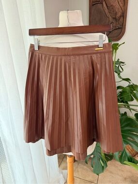 Marc New York Pleated Faux Leather Skirt Brown Size 2 Mini Skirt